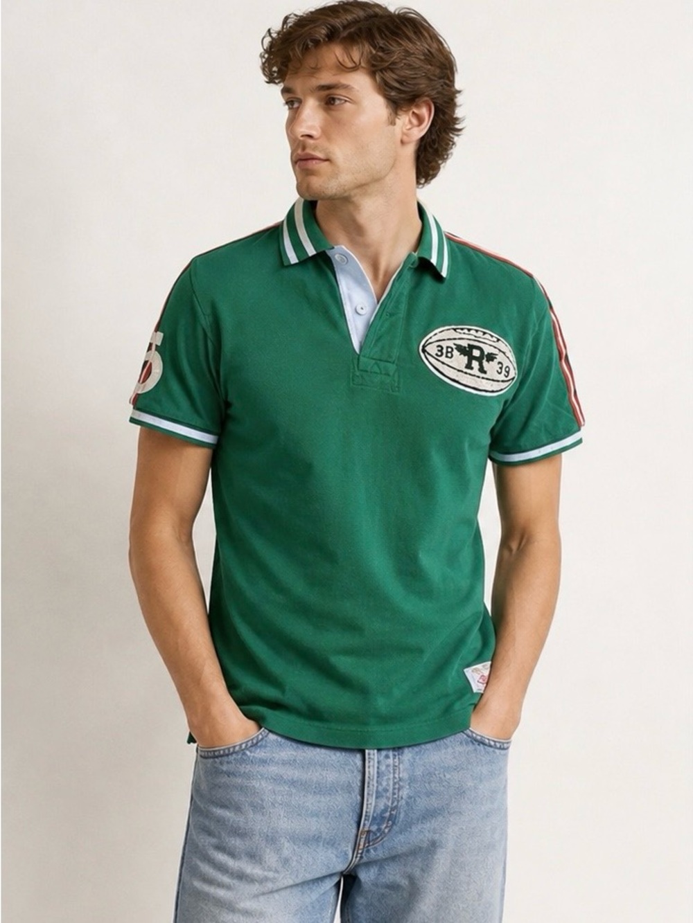 Vintage Ralph Lauren Rugby Polo Shirt Green Men’s Small Preppy Varsity Patch Y2K